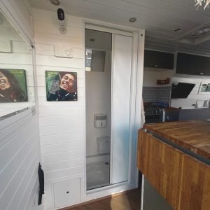 campervan shower door kit in a campervan