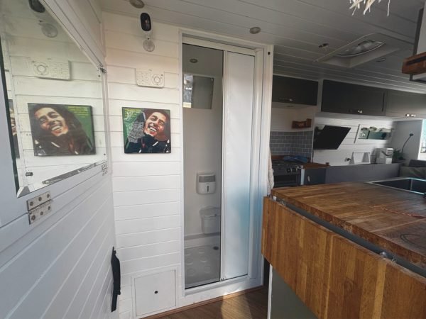campervan shower door kit in a campervan